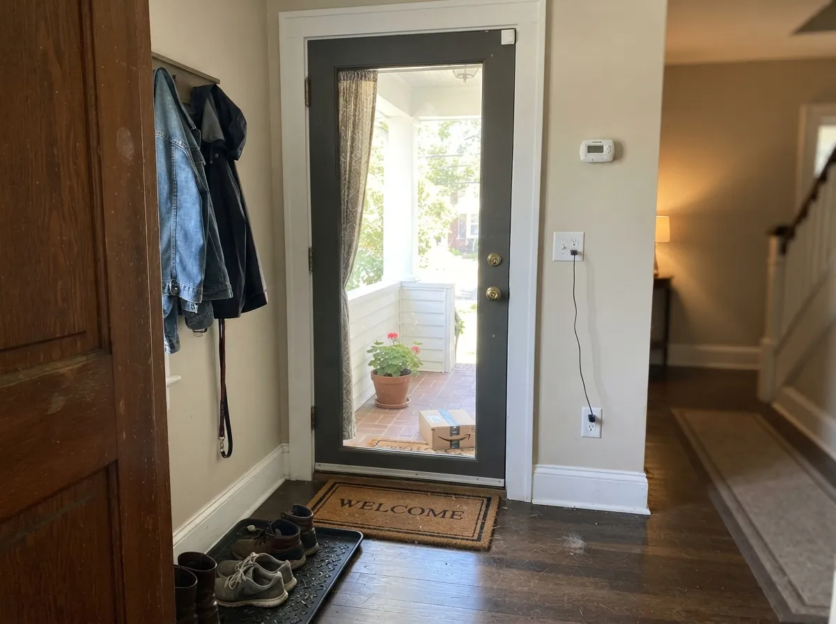 In direct sun the door lightens noticeably and the warm base shows — the same paint looks a step darker on a shaded porch.