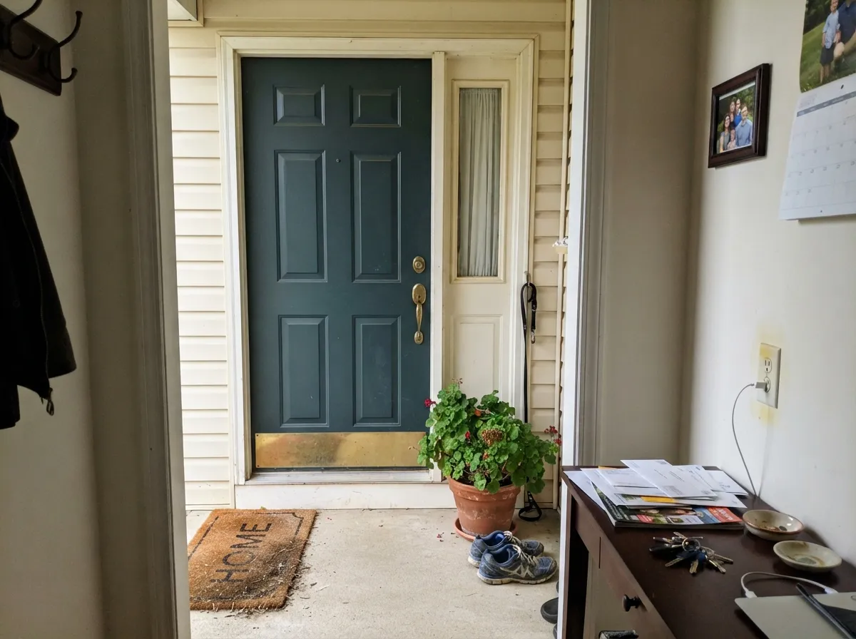 On a front door in full sun it reads as a deliberate, moody statement — this color's most forgiving light.