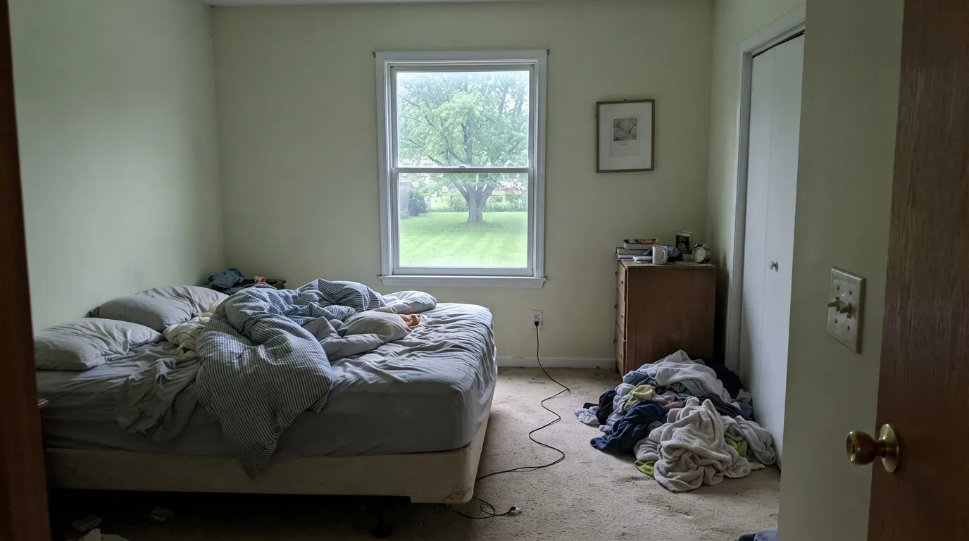The honest shot: cool north light plus a green view outside pushes Light Daffodil toward celery — the exact regret people post about pale yellows.