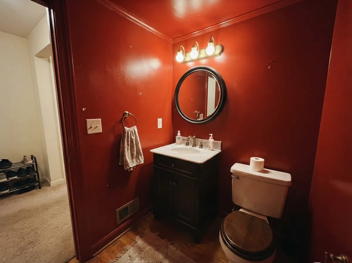 Drenched wall-to-ceiling in gloss, a windowless powder room becomes the most memorable room in the house.