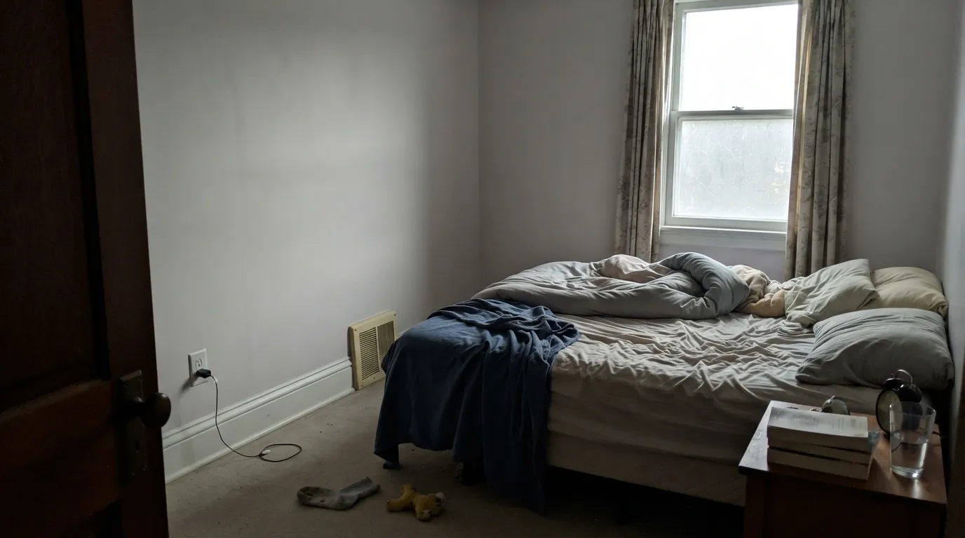 The honest shot: cool north light with no lamps drains nearly all the color out — this is the room where Misty Lilac disappoints.