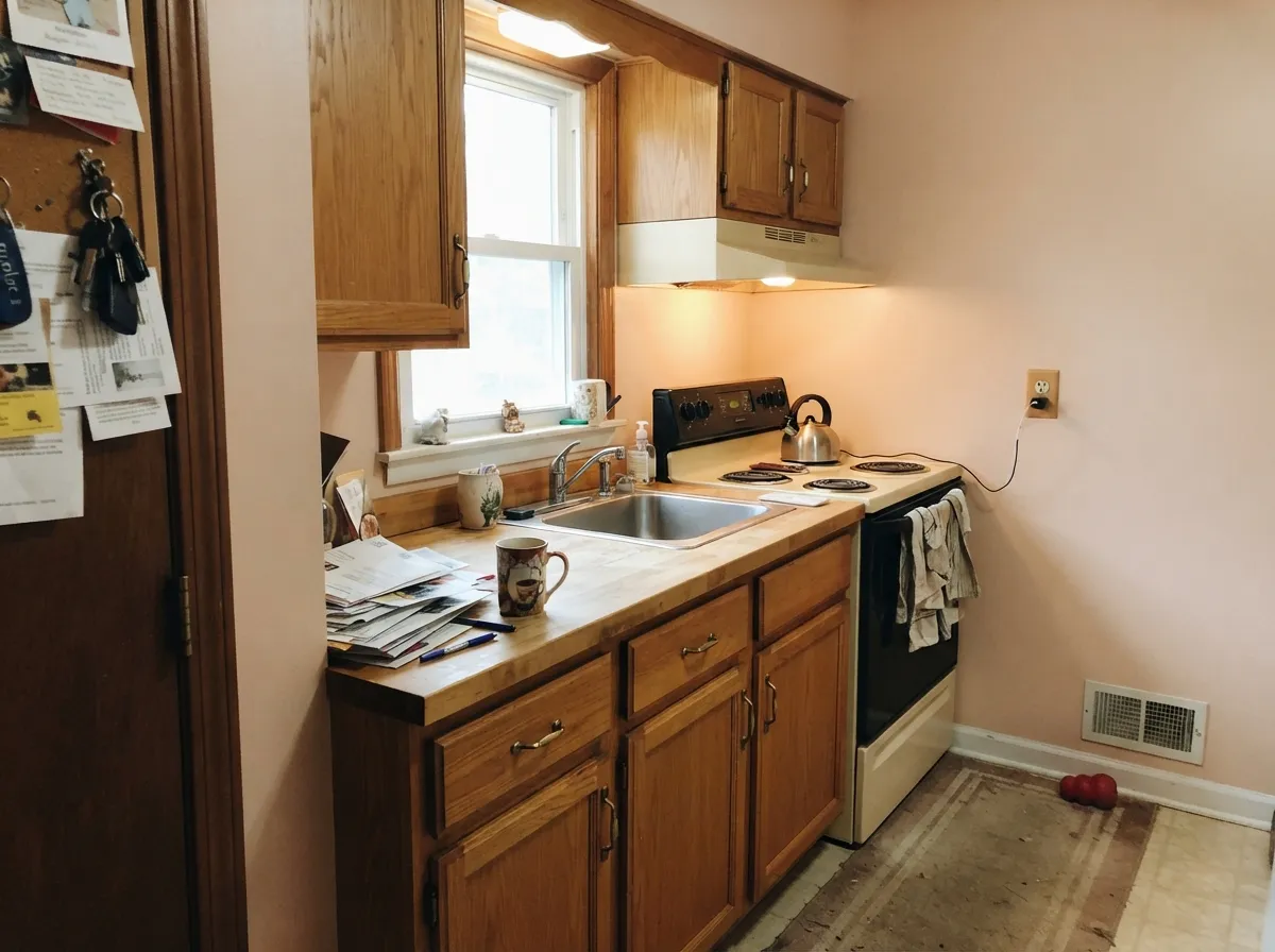 Against warm wood and brass, the pink lean reads as warmth, not a mistake — its best pairing.