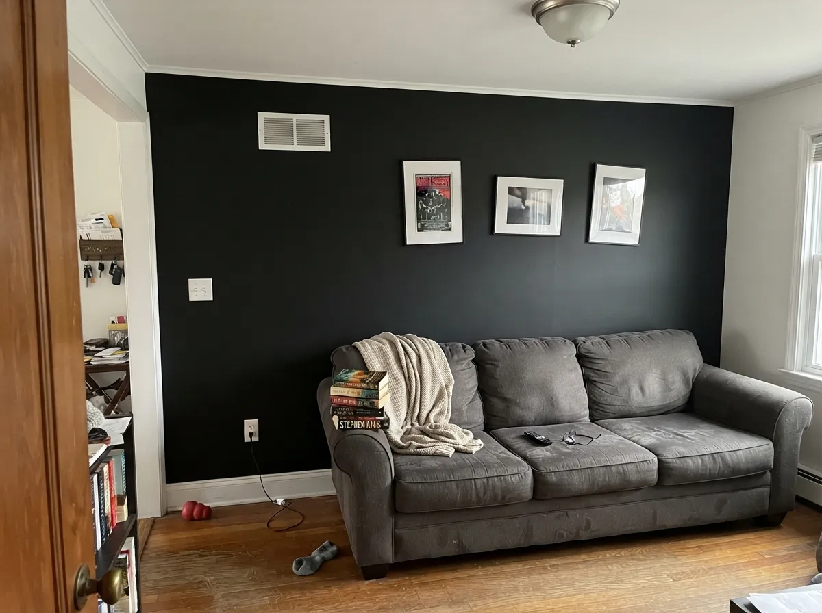 One Onyx wall with real daylight and white trim — dramatic without swallowing the room.