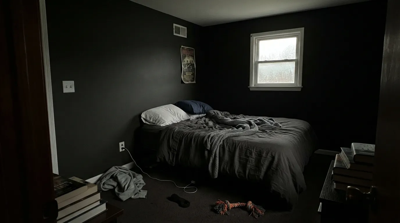 The honest shot: four ordinary walls without real daylight, and Onyx stops reading as black and starts reading as a hole in the room.