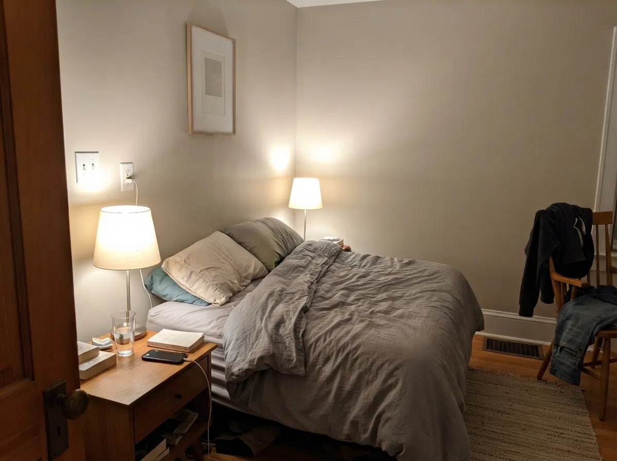 Under warm 2700K lamps the taupe comes forward and the pink edge disappears entirely.