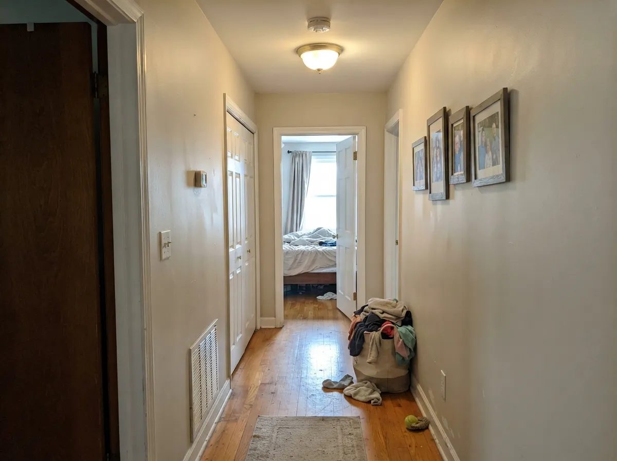 The whole-house test: at LRV 69 it keeps a windowless hallway light without going stark.