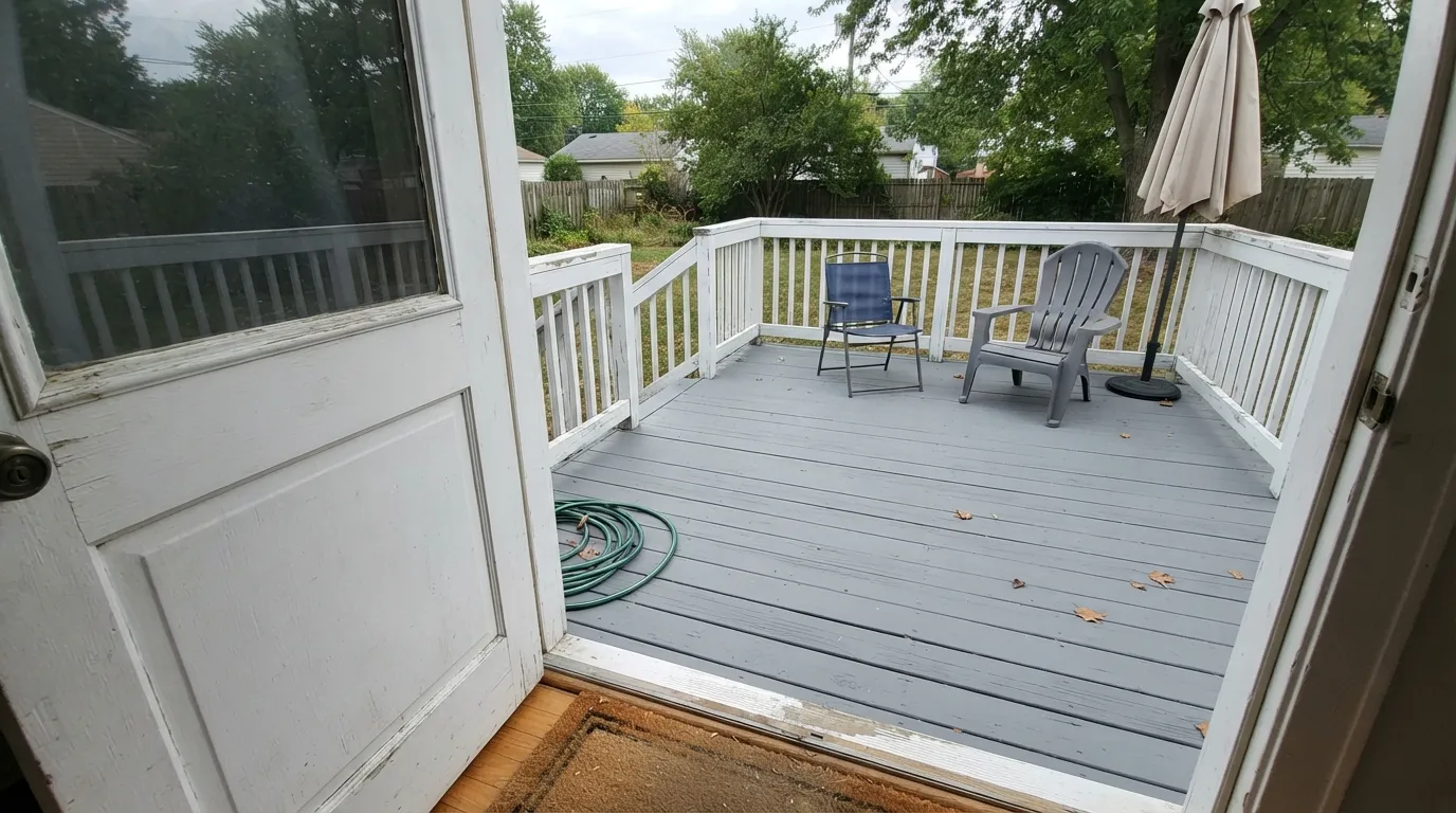 Platinum Gray on real deck boards under open daylight — flat, even, and the same gray in sun and shade.