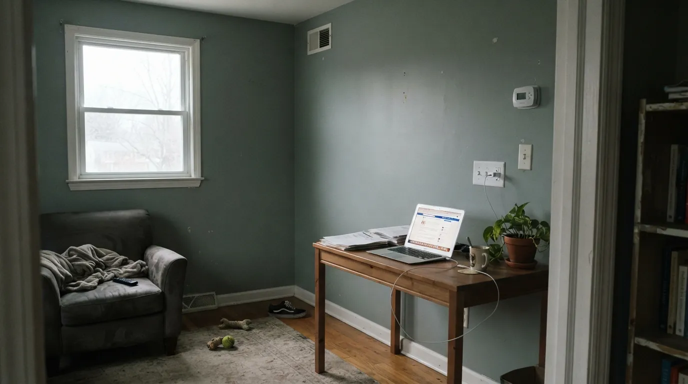 The honest shot: cool north light with no lamps strips the green out and leaves a flat concrete-gray — the light where Raindance disappoints.