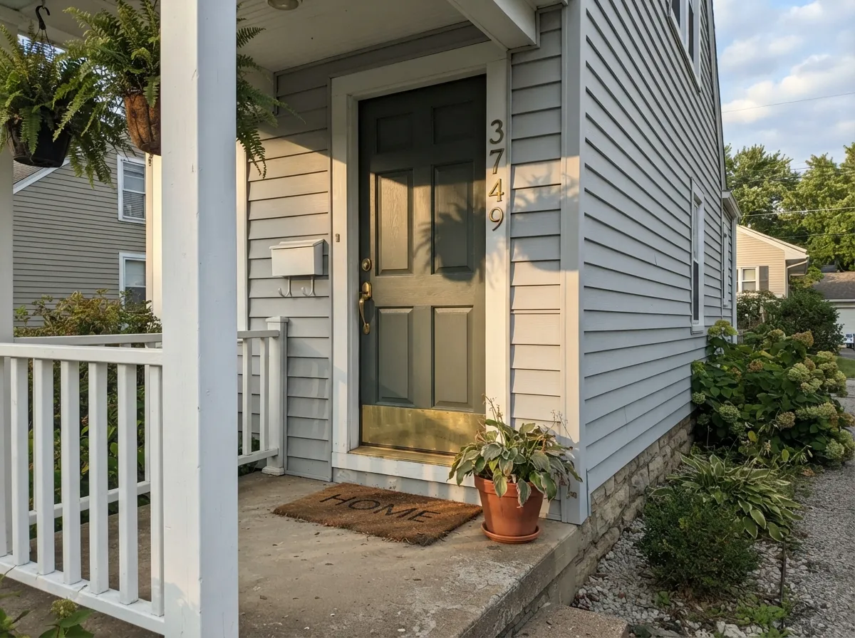 On an exterior door in full sun the green reads clearly, not black — the Advance formula covers this same can indoors and out.