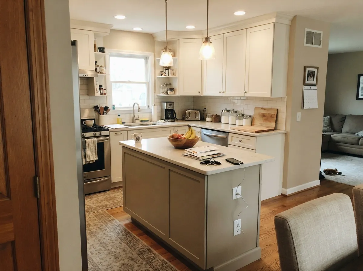 The 2026 way to use it: on the island or cabinetry instead of every wall.
