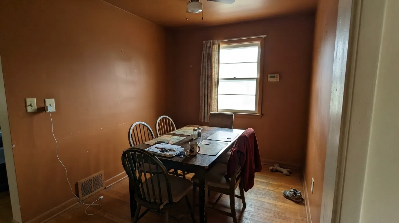 The honest shot: four walls of Rust in flat light with no neutral to break it up reads heavy and dated, not warm — the exact setup behind most of the disappointed reviews.