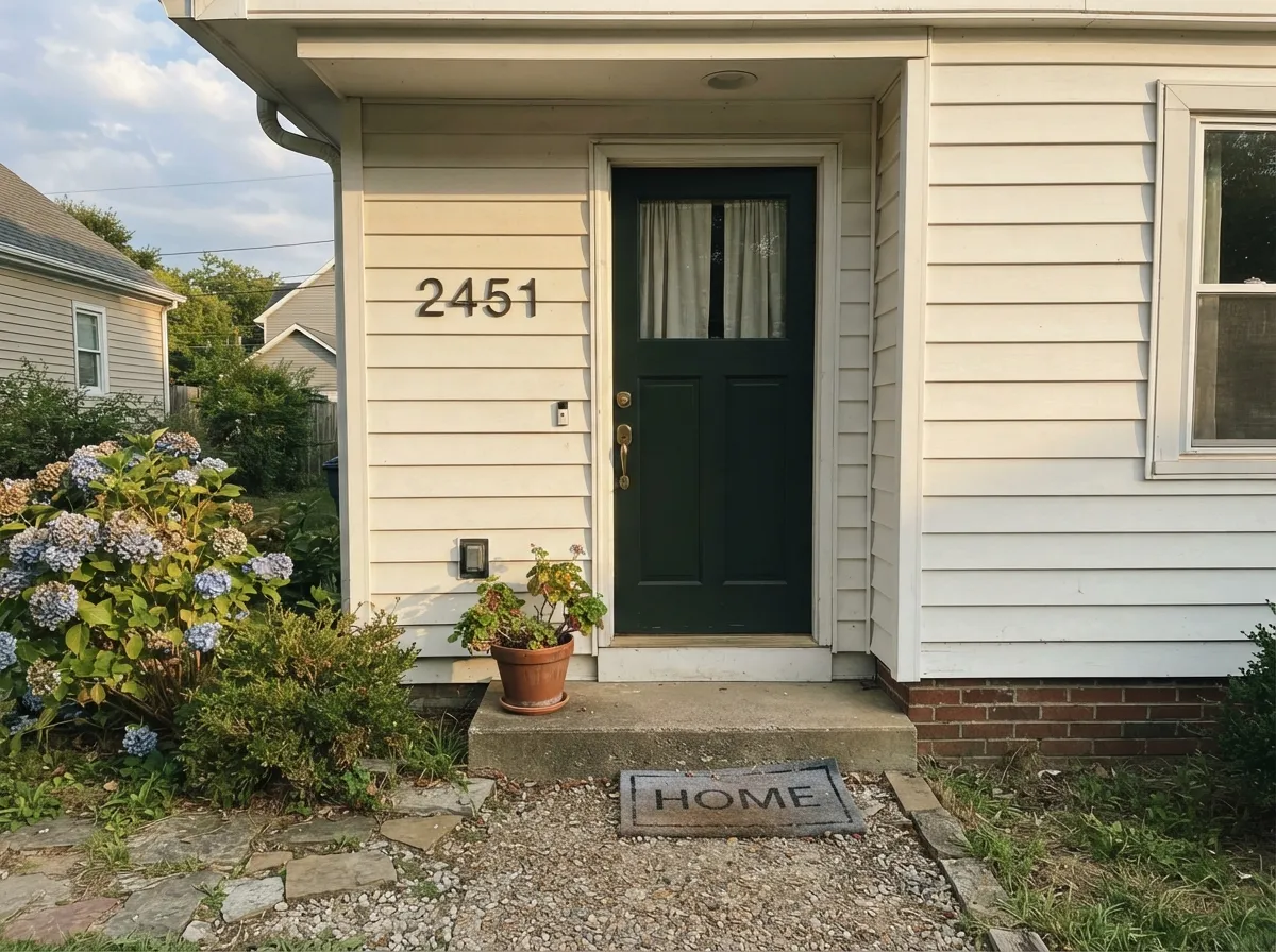 The color's other job — a front door in full outdoor light, where the blue-green edge actually shows up.