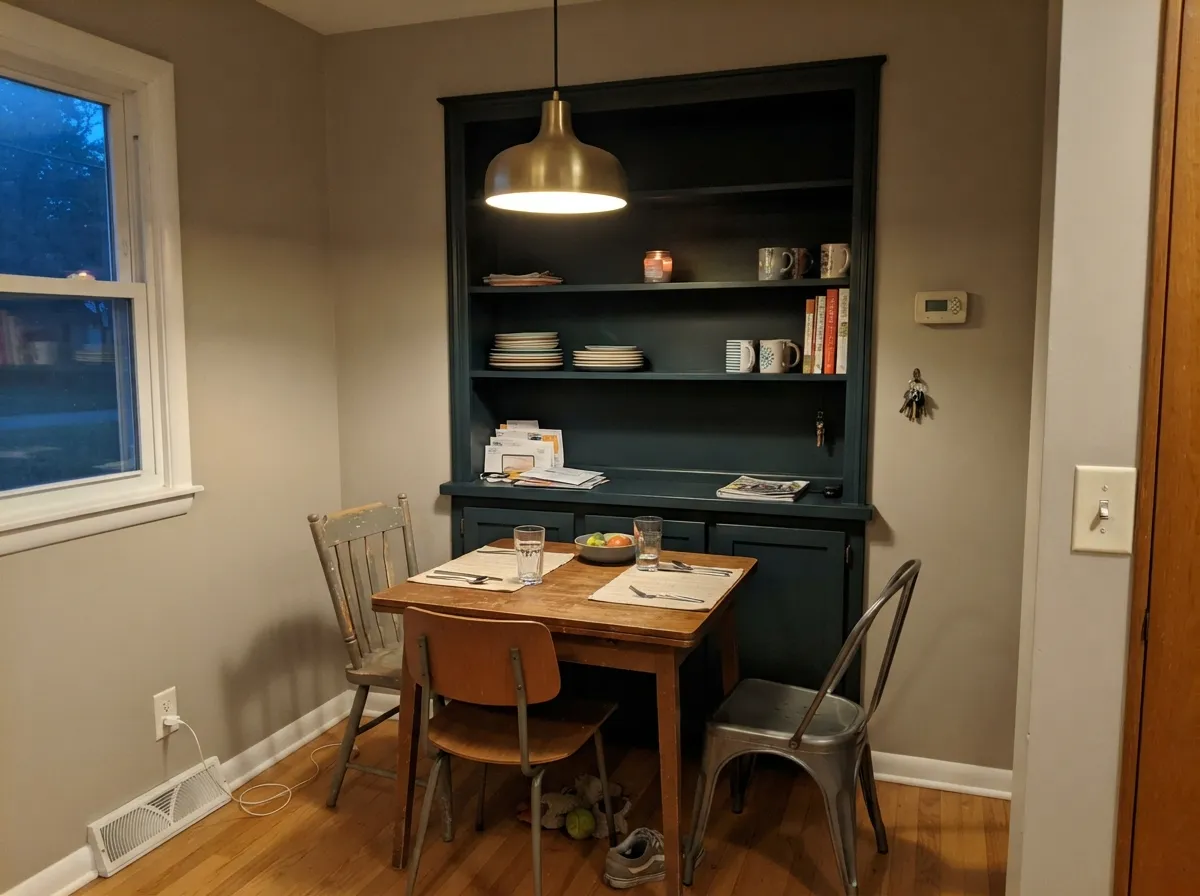 Under a warm brass fixture the color turns genuinely green — its best indoor company.