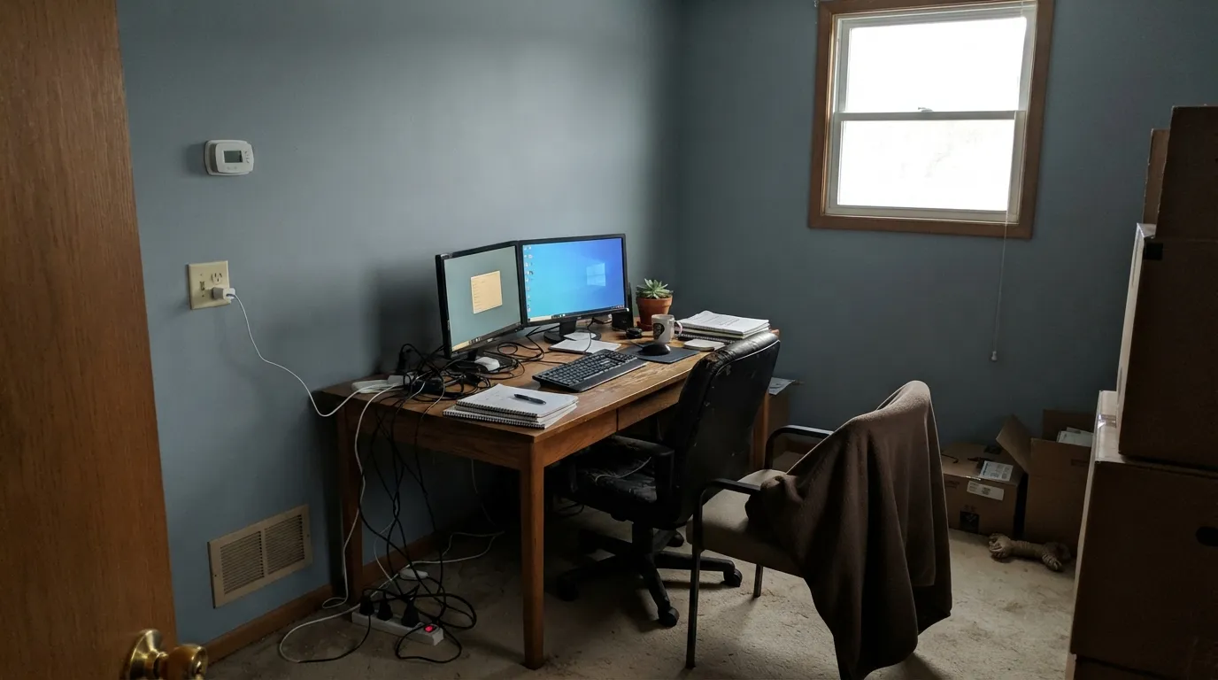 The honest shot: a north-facing room on a gray day, no lamps. The blue is almost entirely gone — the exact situation behind every "it looked gray on the wall" review.