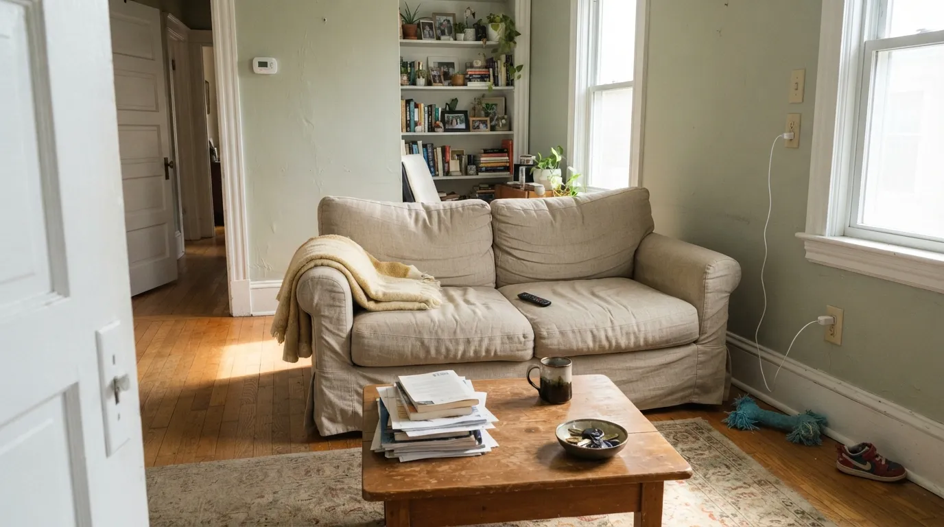 In real afternoon daylight with oak floors nearby, Saybrook Sage settles into a soft sage rather than a mint.