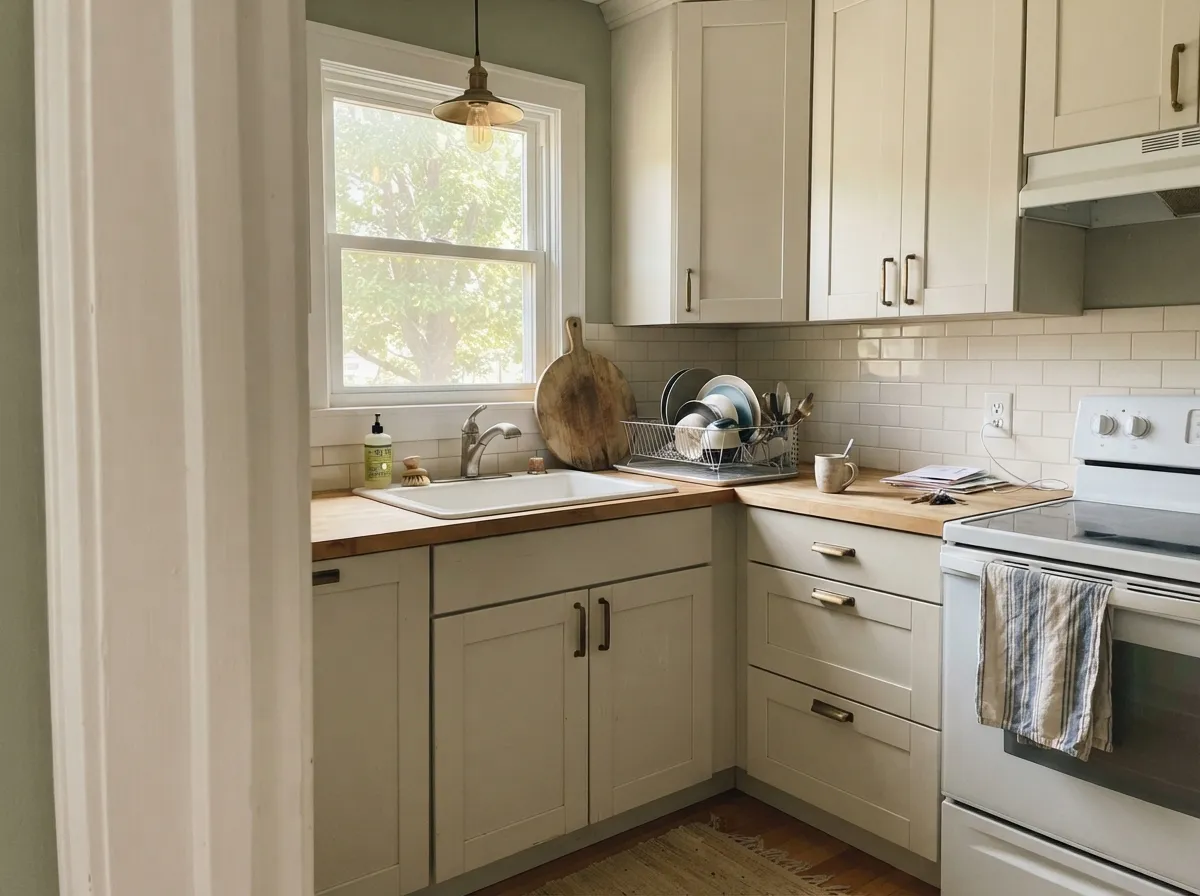 On cabinets in morning light it reads soft and custom rather than builder-white, and it hides handprints around the pulls.