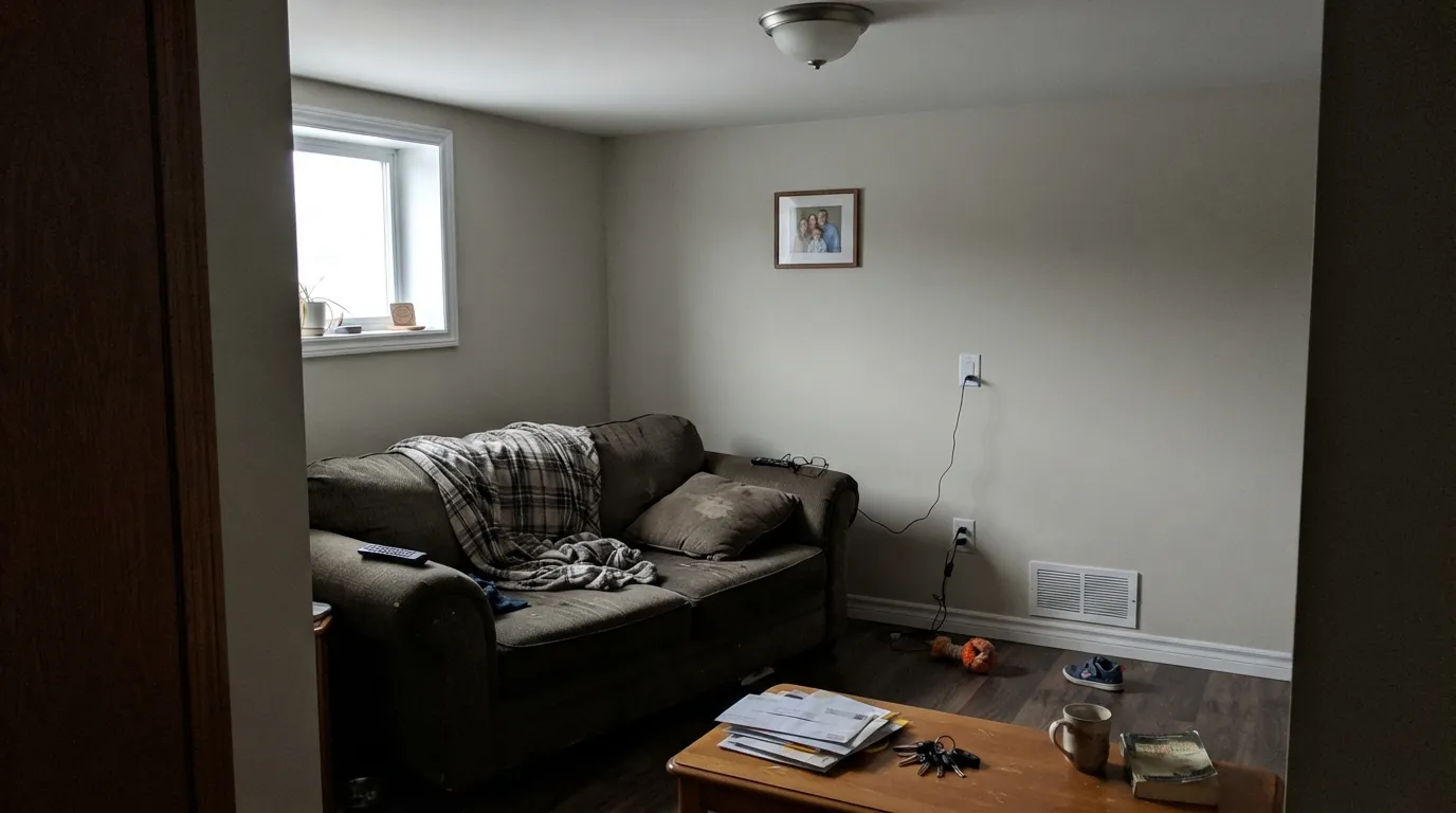 The honest shot: dim north light plus a stark white ceiling drains the warmth out and Seapearl goes flat and slightly dirty — exactly what the bad reviews describe.