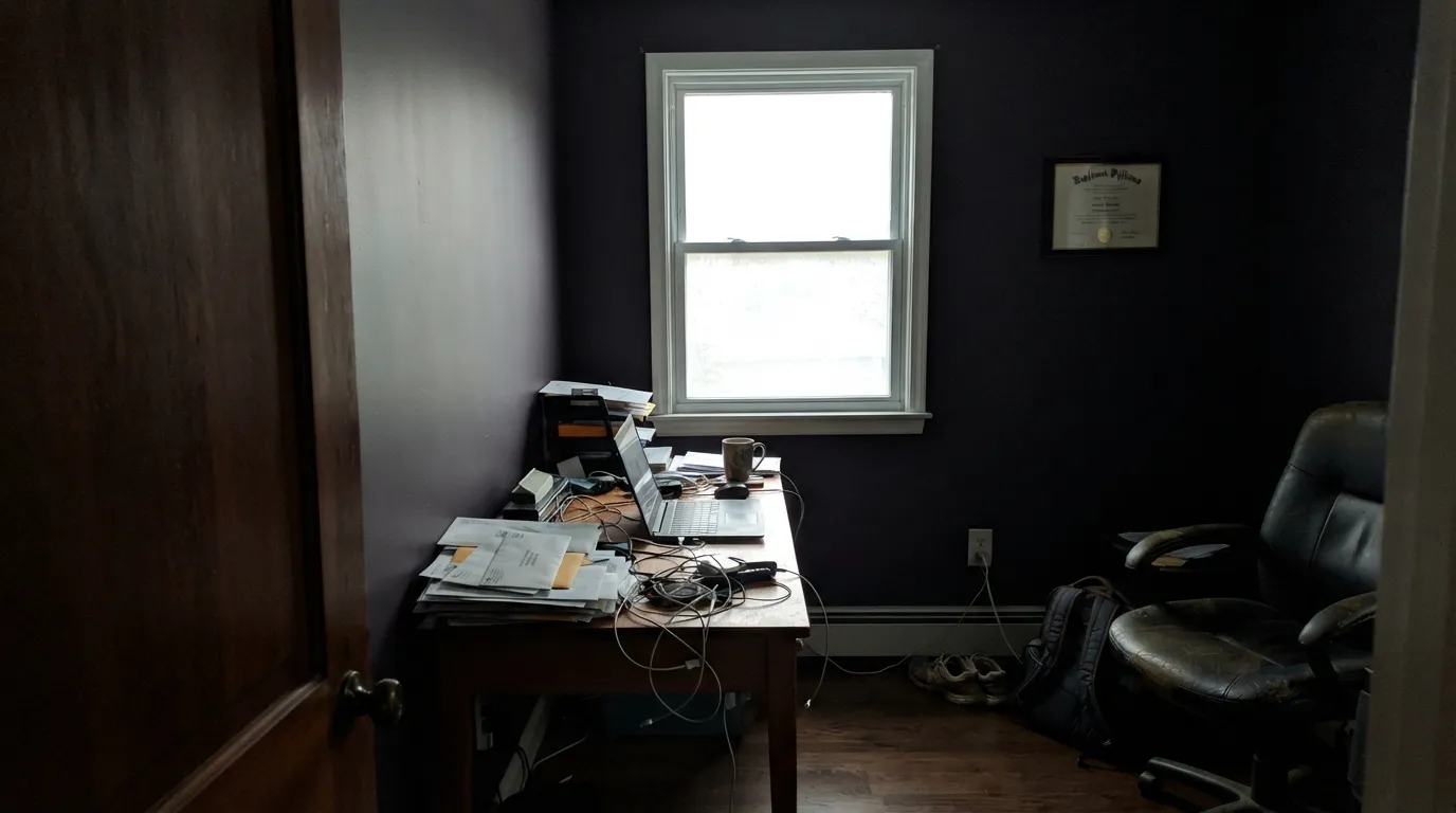 The honest shot: flat overcast light with no lamps on, and the amethyst disappears — just a dark, closed-in room, the situation behind most of the disappointed reviews.