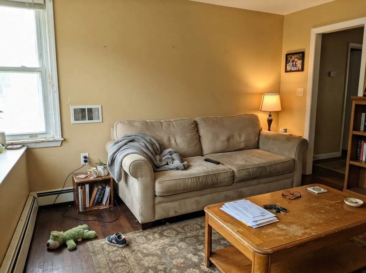 Indoors with real daylight it warms a living room the same way it warms a facade — no gray games, just tan.