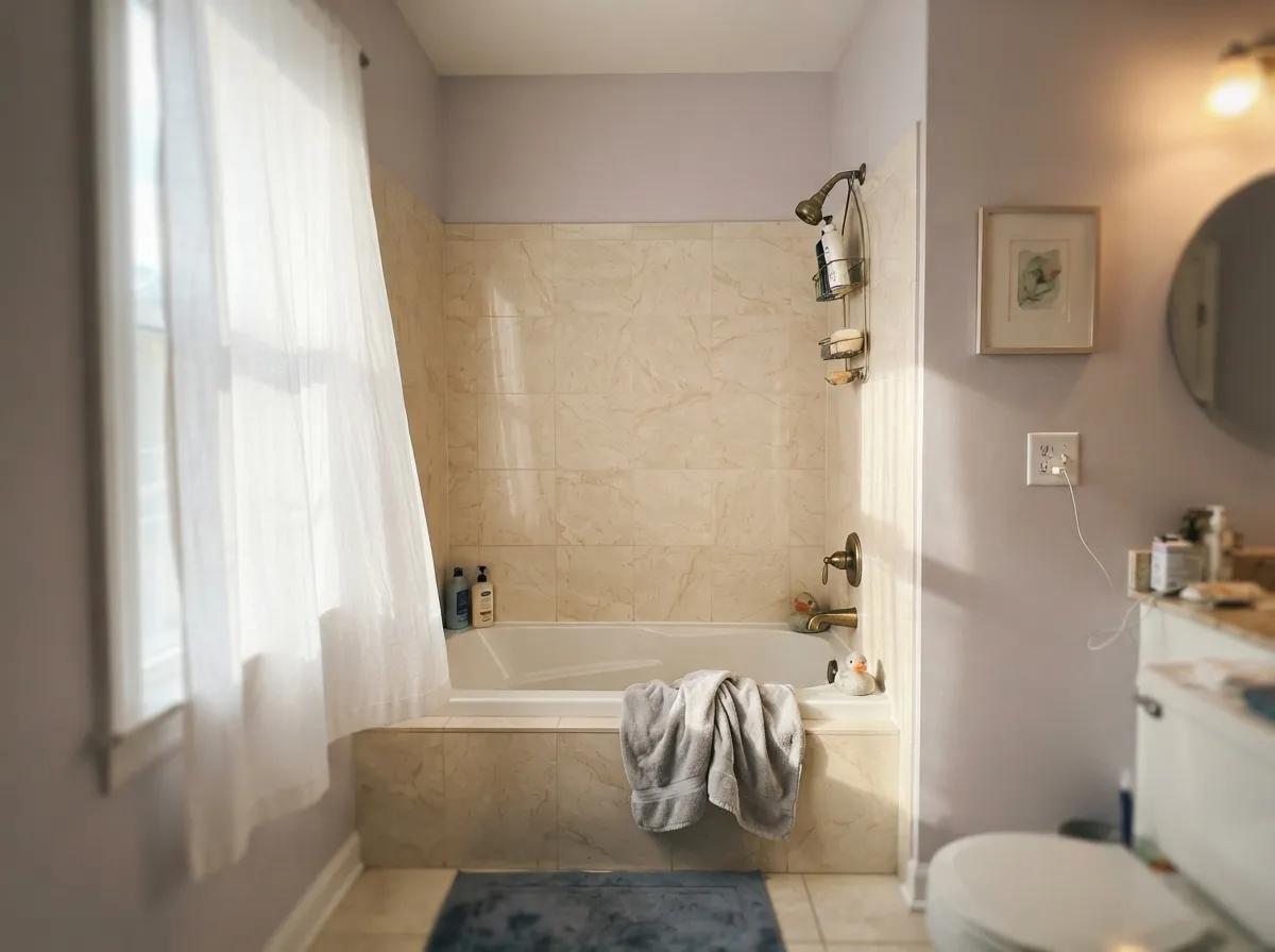 Against warm marble and brass, Slip's undertone matches the room instead of fighting it — the pairing it was quietly built for.