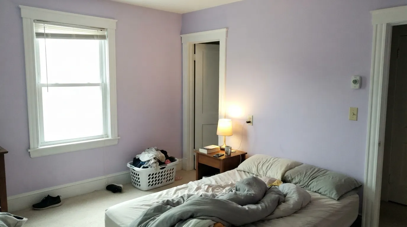 The honest shot: in strong daylight next to a plain white trim, Slip reads as unmistakable lilac — not the safe gray some buyers expect from the chip.