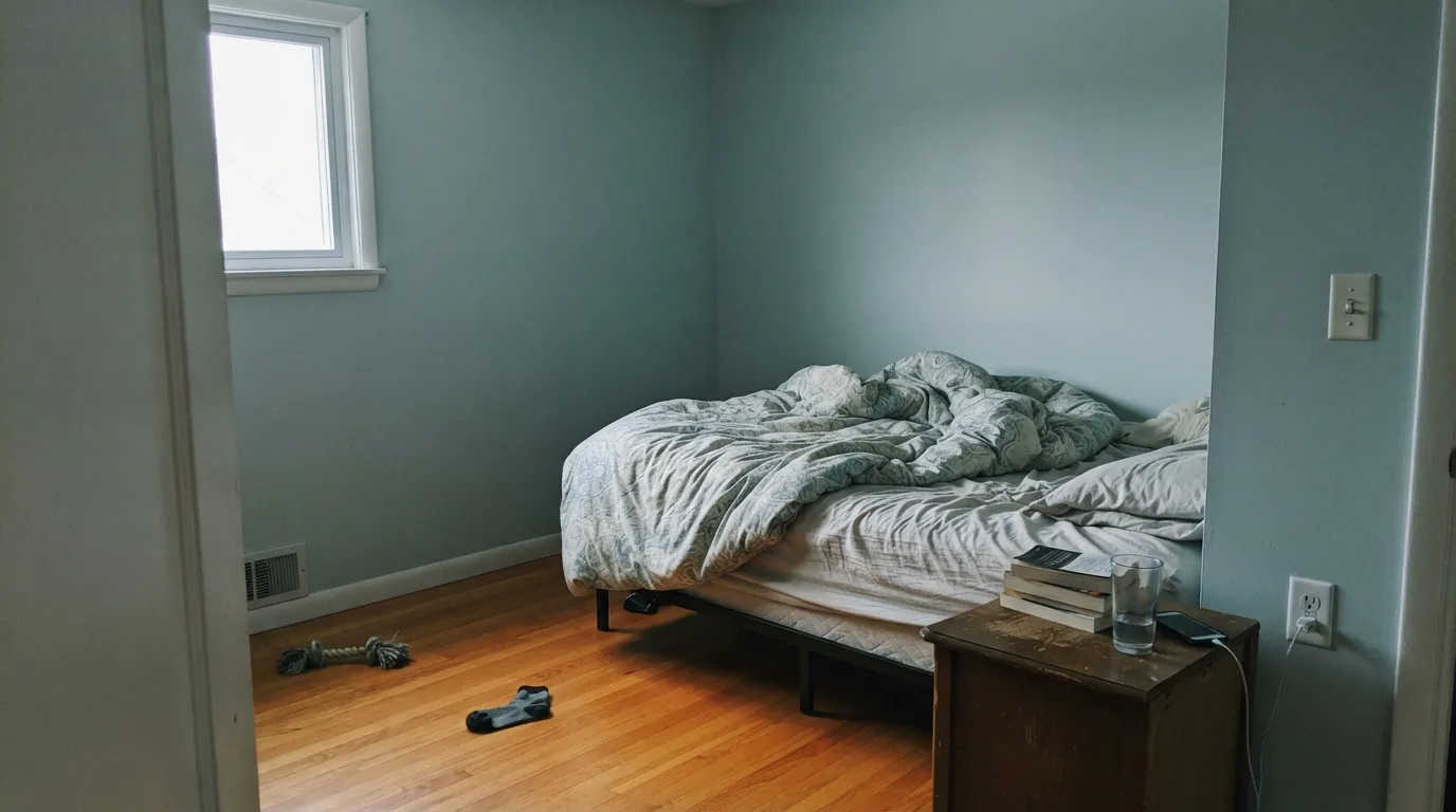 The honest shot: dim north light plus warm oak floors is the exact combination that makes people call Smoke cold and depressing.