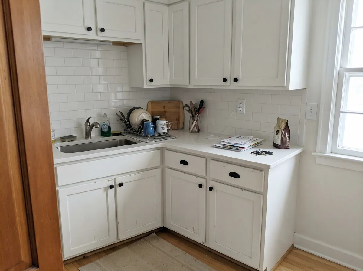 Its best room: crisp subway tile and quartz keep the cabinets reading clean, not creamy.