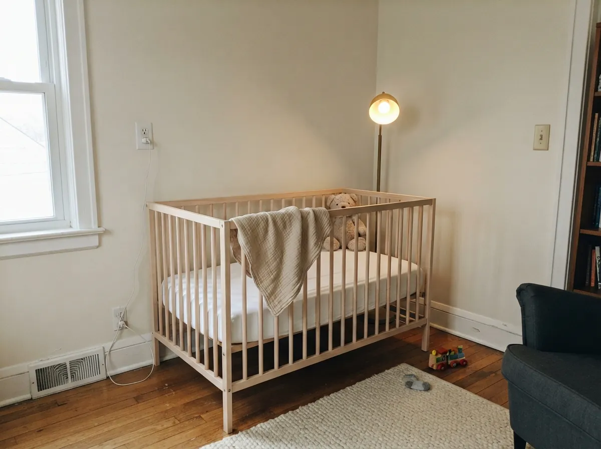 In a nursery the quiet undertone is an asset — calm rather than themed, and easy on pale wood furniture.