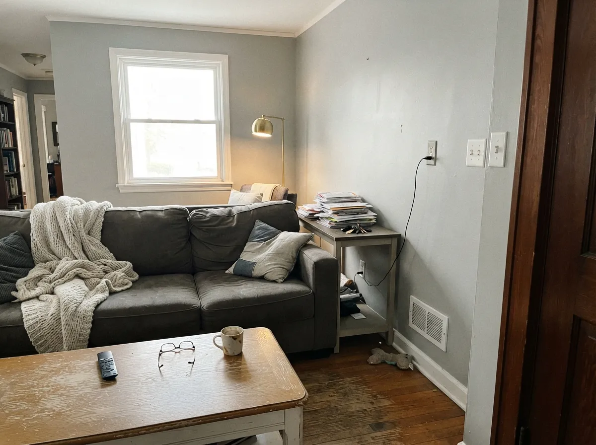 In real daylight the blue calms into a true, sophisticated silvery gray — this is the light Stonington Gray was built for.