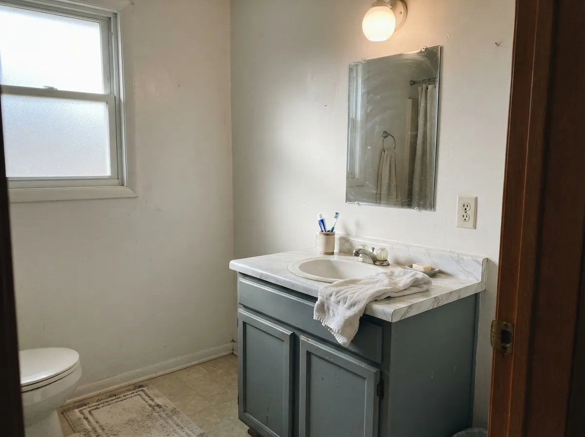 Cool marble and chrome are Stonington Gray's easiest company — no undertone fight, just gray meeting gray.