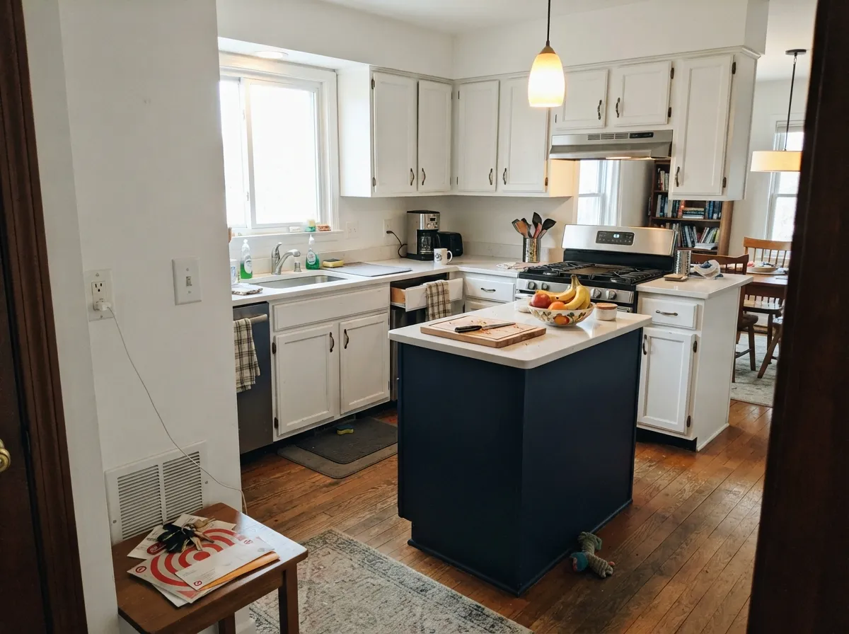 Against stainless and quartz the white stays hard and clean — this is the room where its lack of warmth is the point.