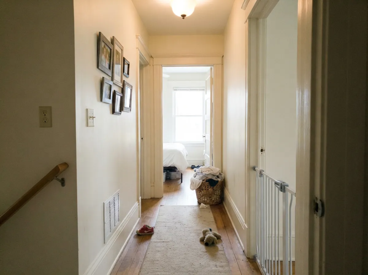 Halls and stairwells are where it earns its keep — one color over walls and molding, no seam from room to room.