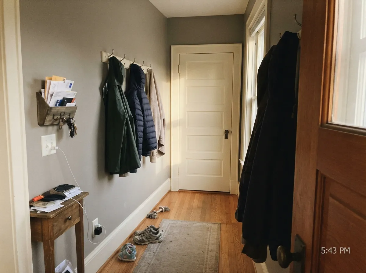 As a trim white under a mid-tone greige wall, it softens the contrast the same way White Dove trim does — quietly, without anyone noticing the color's name.