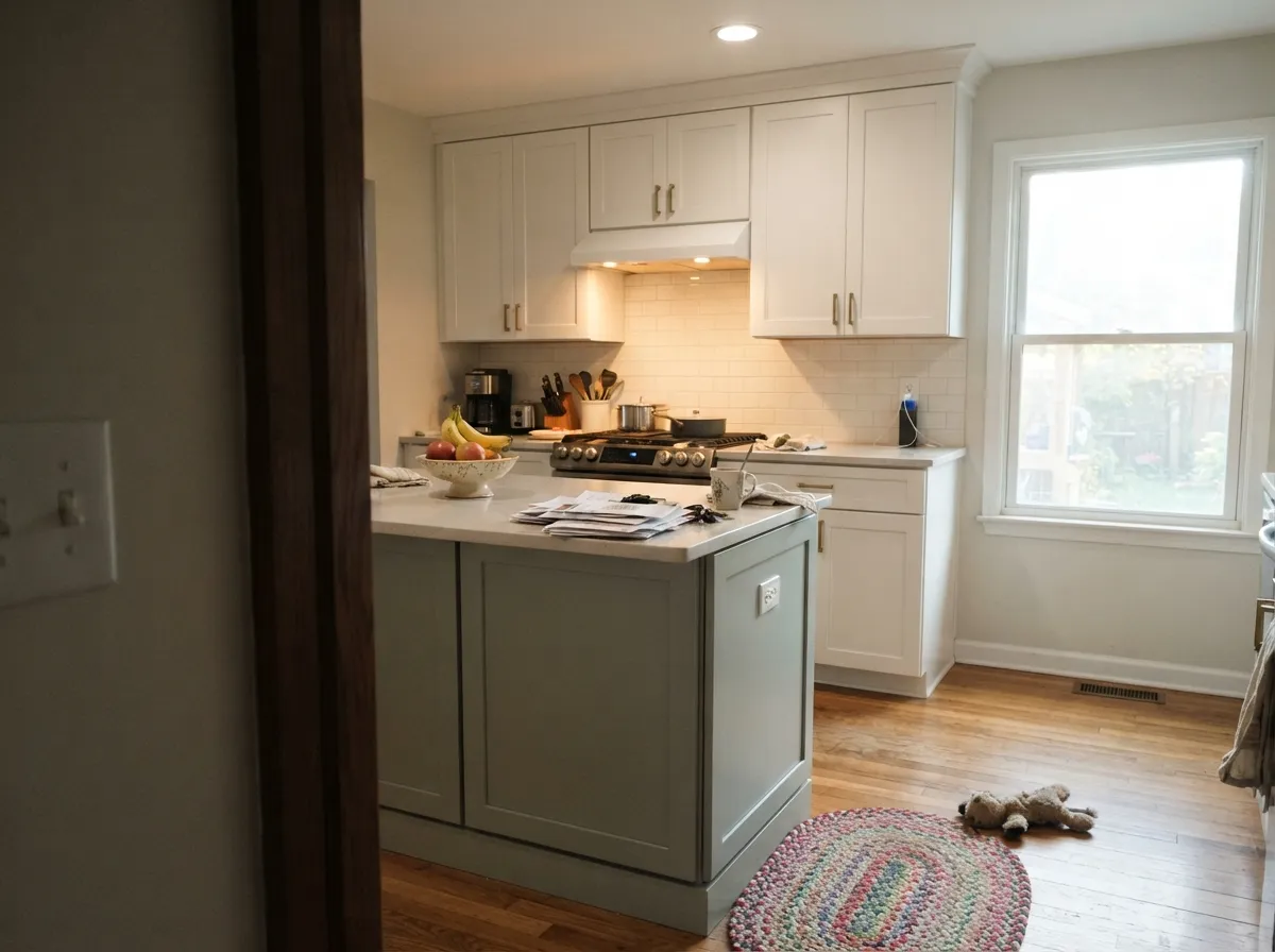 In small doses — an island under white cabinetry — it reads as a deliberate, unusual color choice instead of a full commitment.
