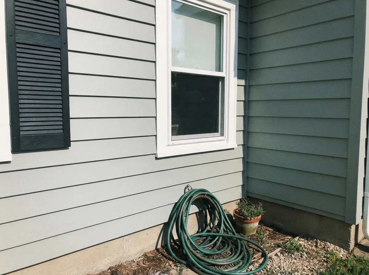 Outdoors in full sun the sage reads clean and a little silvered, not flat — the reason Benjamin Moore sells it as an exterior color too.