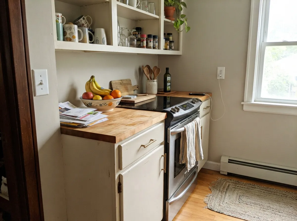 Its best job: cabinets over warm wood and brass, exactly the pairing real owners report loving.