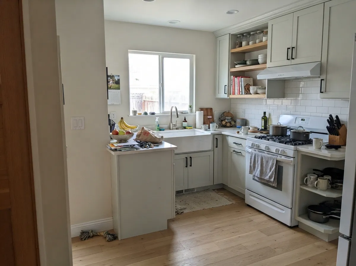 With white oak and matte black hardware it reads clean and current — its best interior pairing.