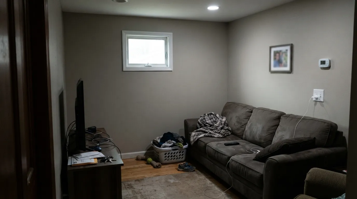The honest shot: no real daylight and a cool white bulb, and Wind's Breath drops to flat muddy taupe — the dingy walls every bad review describes.