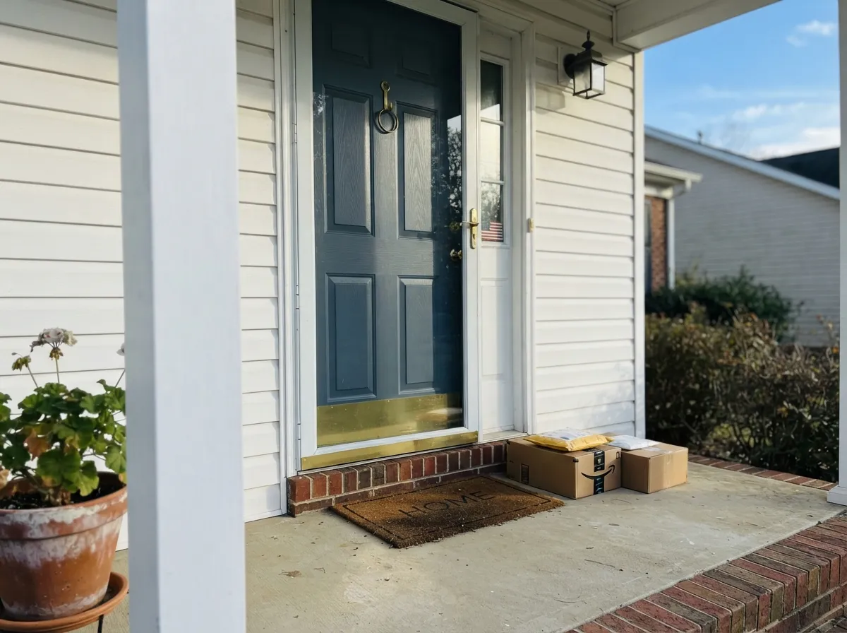 Against white siding in real sun, the blue in Wolf Gray comes forward — confident without going full navy.