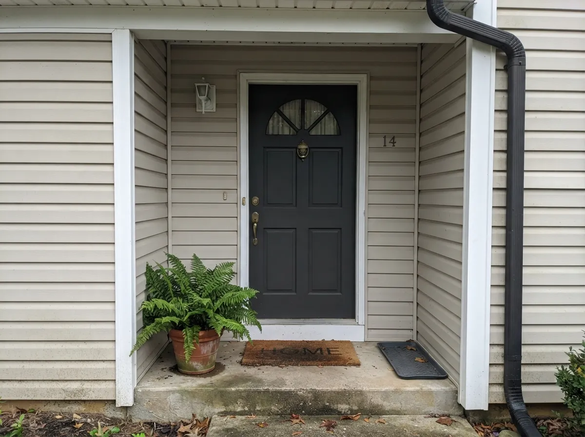 Wrought Iron front door on a shaded north-facing entry.