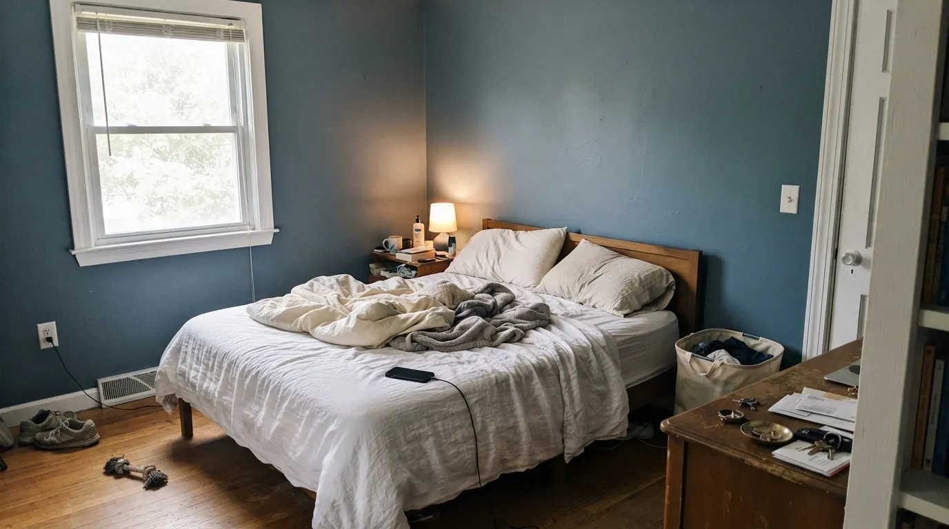 Yarmouth Blue in bright daylight — a real, settled blue-gray, not the pale wash it looks like in a fan-deck chip.