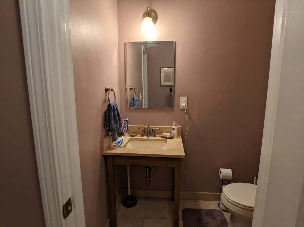 The small-commitment move: four powder-room walls of Rocky Mountain look custom, not beige-again.