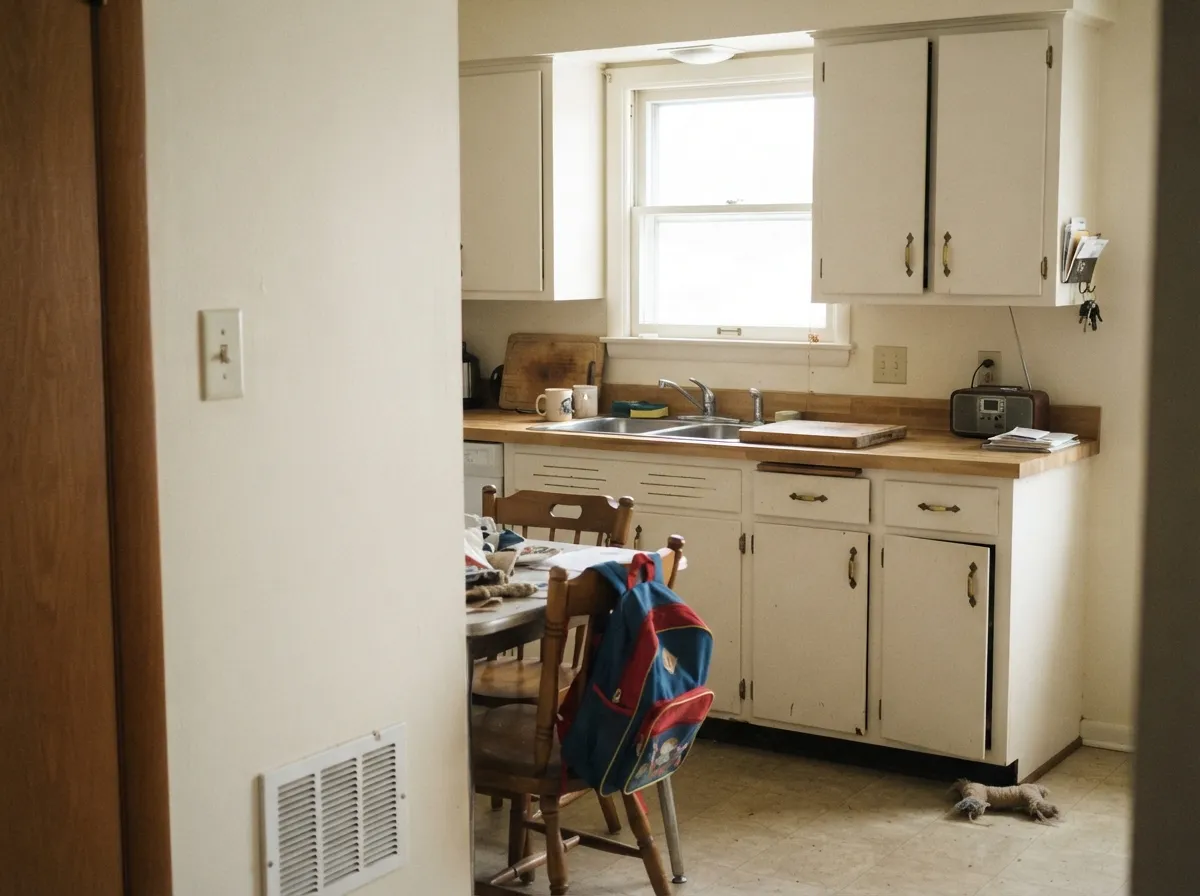 The designer pairing: Antique Paper on the walls, Whisper on the boxes — inviting, not stark, the kitchen that made friends ask if the cabinets were new.