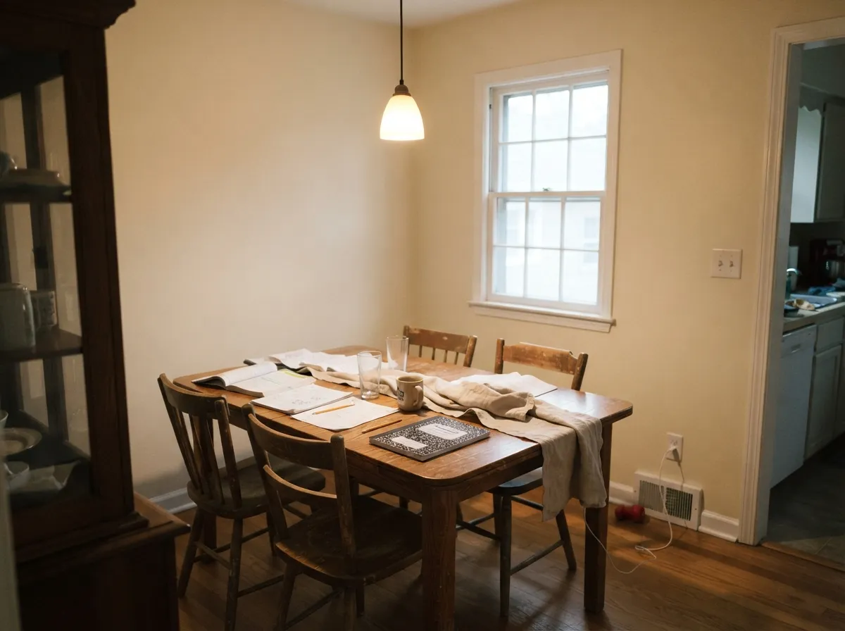 The dining-room job DE keeps listing it for — under warm lamps the yellow holds to twine, not butter.