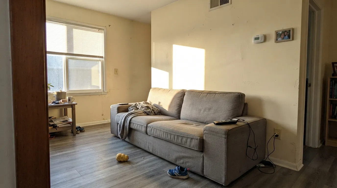 The honest shot: late west sun pulls Birch White from cream to yellow — the exact 4 p.m. shift owners report after living with it.