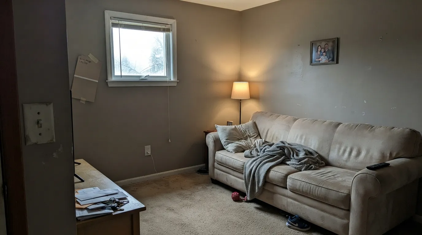 The honest shot: four walls at LRV 27, not the light beige the name promised — the room feels duskier and smaller than anyone buying beige expected.