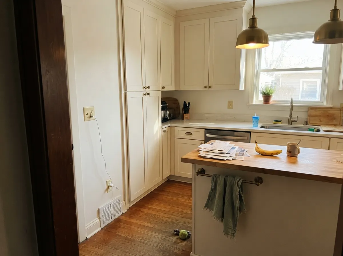 Satin Bone China on cabinets is the honest cream-white box — hides knuckle marks, loves brass and butcher block, still reads as a white.