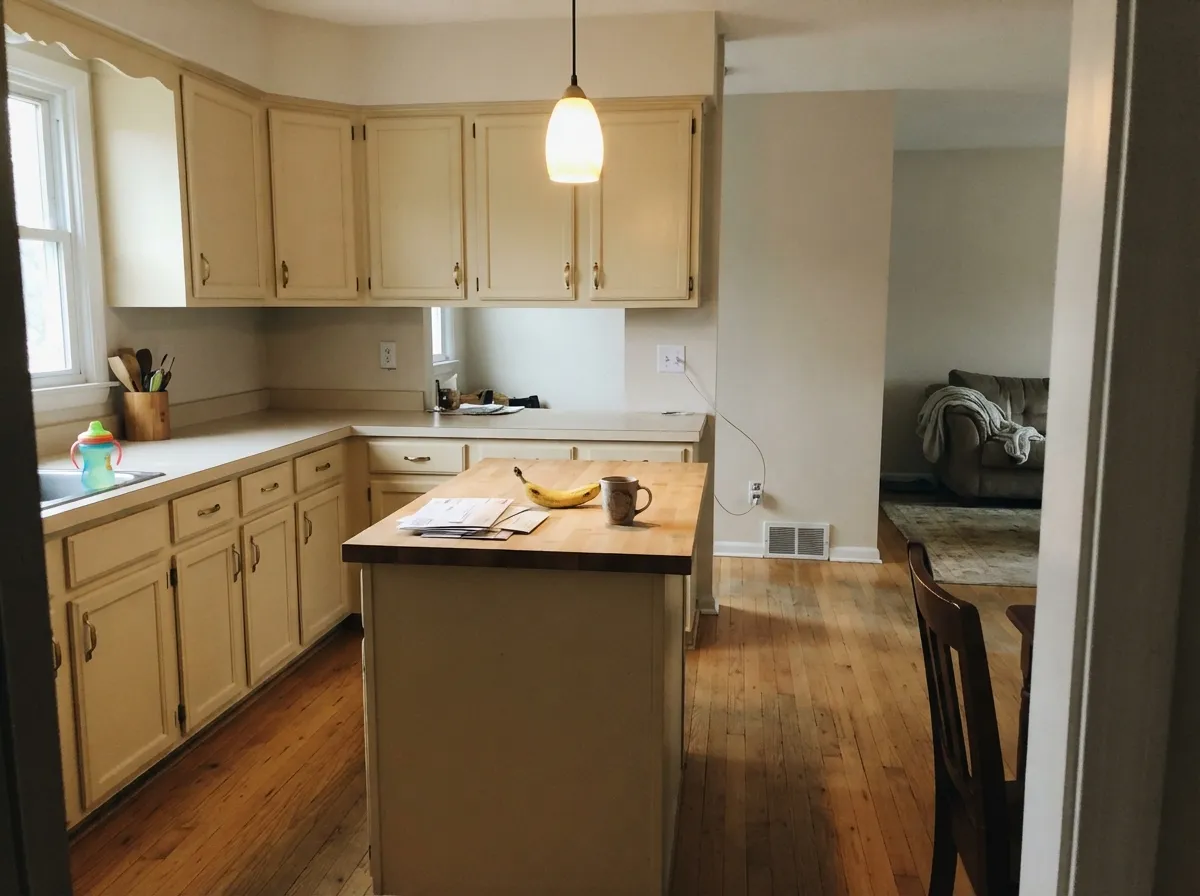 Satin Bone White on cabinets is the honest cream box — hides knuckle marks, loves brass and butcher block, clearly not a true white.