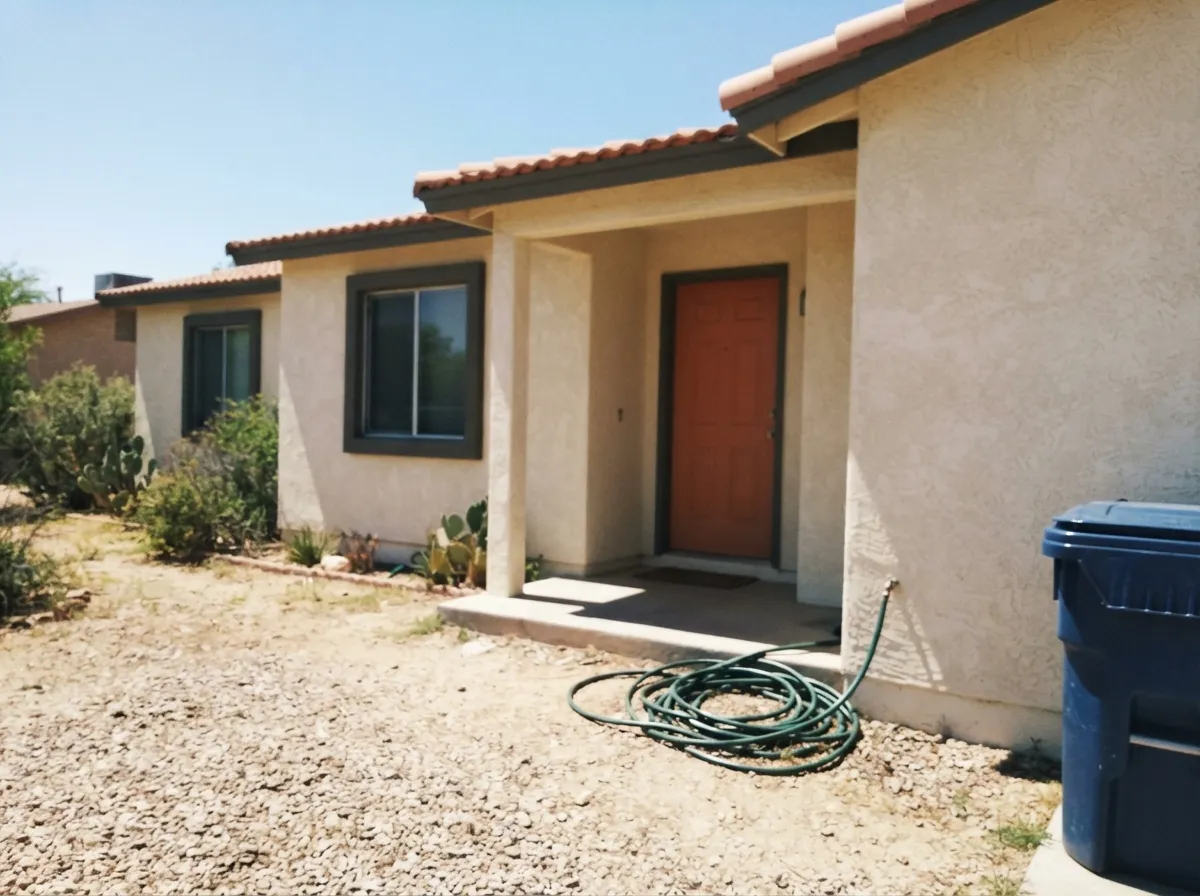 On stucco it is a ranch workhorse — ivory in full sun, deep enough at LRV 69 not to glare, never a white house from the street.
