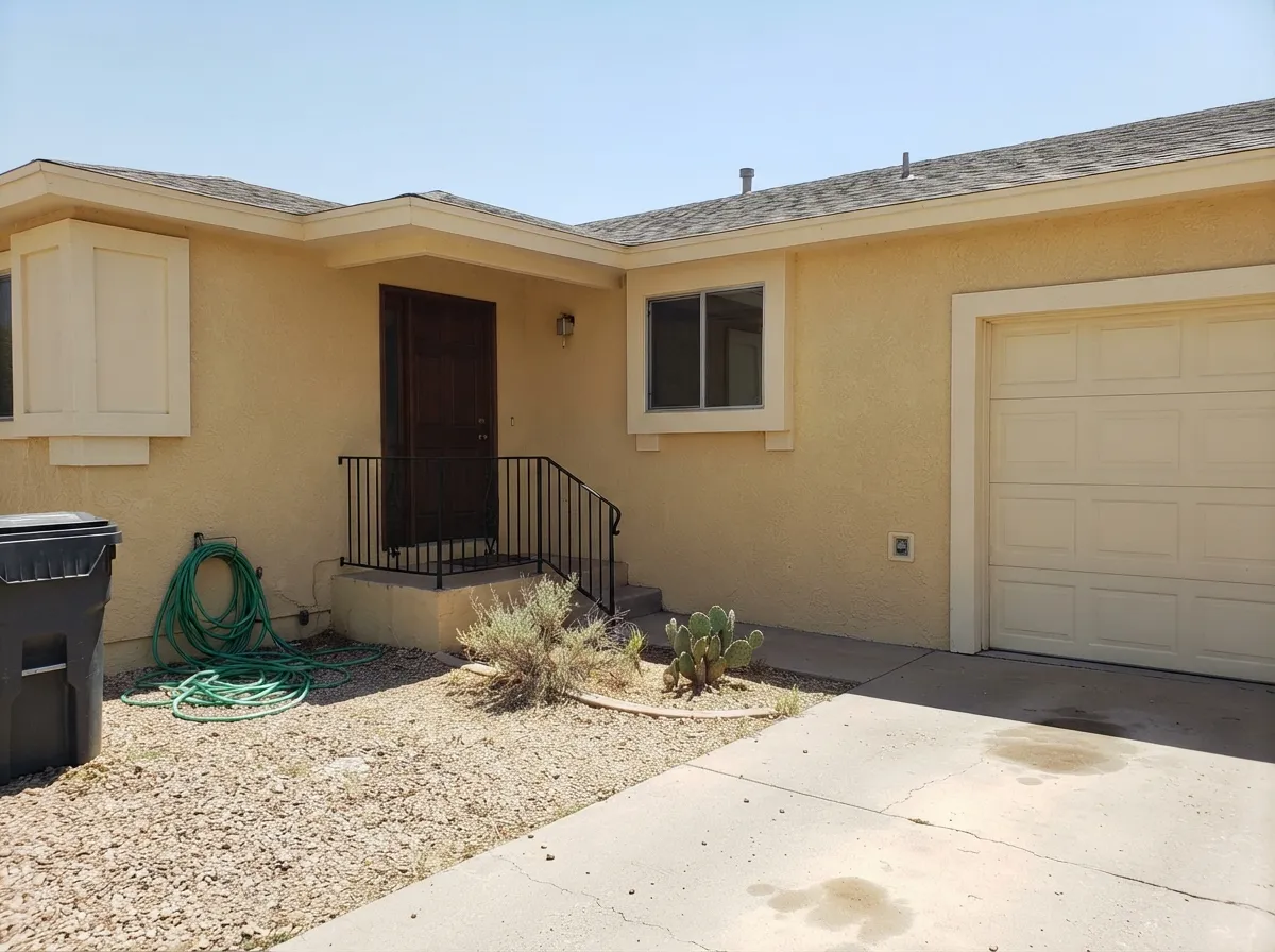 The HOA job: Hickory body with Bone as the cream trim and garage — ivory, not white, which is why the pairing holds from the street.